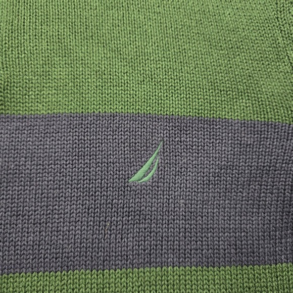 Nautica Sweater Mens Large Green Blue 1/4 Zip‎ Pullover Preppy Casual - Picture 3 of 10